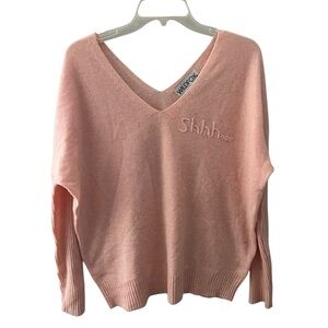 WILDFOX Pink Cashmere Shhh Sweater Wide V Neck Medium NWOT